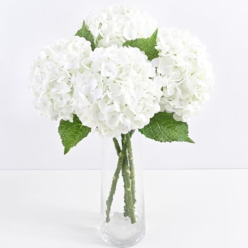 4 Pcs Real Touch Hydrangea Artificial Flowers, 21" Fake Flowers, White by Yastouay