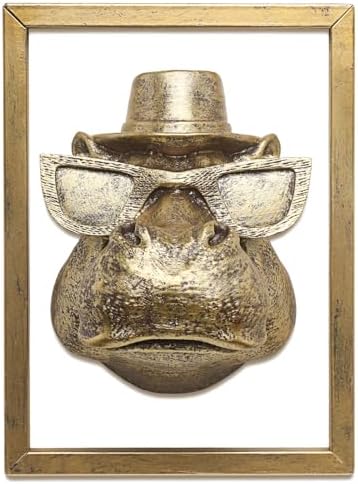 JJALIGHTS Exquisite Resin Animal Head Wall Sculpture (Gift Metal Frame) - Imitation Copper Vintage Decor for Living Room, Bedroom & Office | Decorative Wall Hanging Art(Hippo) - Image 2
