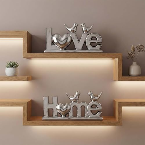 Love Sign Decor,Gold Room Decor Aesthetic, Knick Knack Shelf,Bird Decor, Boho Bookshelf,Abstract Statue,for Living Room,Bedroom, Contemporary Tv Stand Set of 2 (2, Silver Plated) - Image 4
