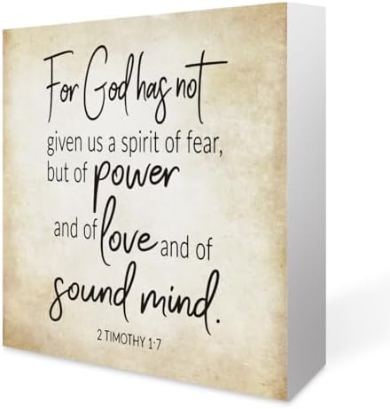 Inspirational Bible Verse For God Has Not Given Us A Spirit Of Fear Wooden Box Sign 2 Timothy 1:7 Rustic Scripture Wood Block Plaque Box Sign for Home Office Shelf Table Decoration, Christian Gifts by Summerjokes