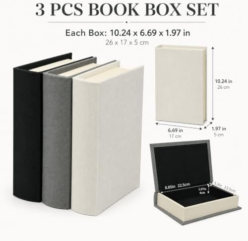 DECOR4SEASON Set of 3 Modern Linen and Wood Decorative Faux Book Boxes, 10" - Image 2