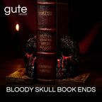 Skull Book Ends Gothic, Lifesize Human, Heavy-Duty Bookends, Skeleton Decorations, Bookends for Shelves, Heavy Books, Black Skull Design Bookend 7x5.1x6.3, Spooky Decor, Holiday - Bloody Black & Red - Image 2