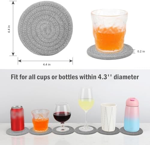ABenkle 8 Pcs Drink Coasters with Holder, Cotton Woven Absorbent Coasters for Drinks, Minimalist Home Decor Coaster Set for Wooden Tabletop Protection Table, 4.3 inches - Image 2