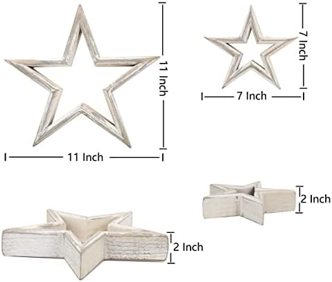 LOSOUR Set of 2 Decorative Objects Stars-Tiered Tray Decor, Coffee Table Decor, Shelf Decor Accents, Bookshelf Decor, Entry Table Decor, Desk Decor for Modern Farmhouse Decor (Washed White) - Image 5