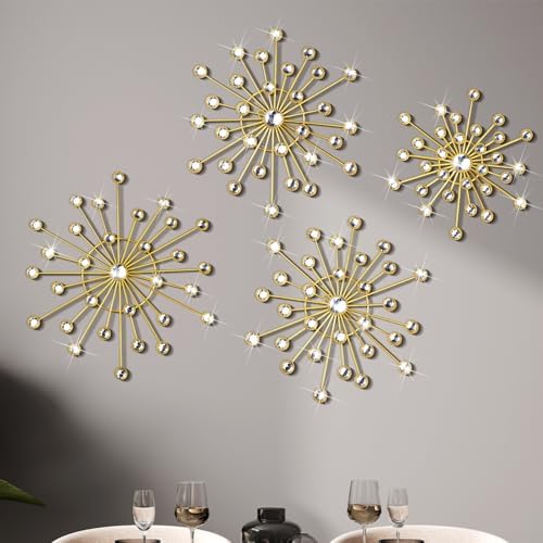 Blulu 4 Pcs Gold Wall Decor Starburst Metal Wall Art with 3D Rhinestone by Blulu