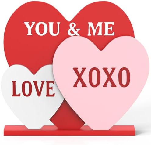 OLANRUN Valentines Day Decorations, 8.7 Inch Valentine Table Decorations Wooden Heart Sign with Letter LOVE XOXO, Valentines Day Decor Indoor for Home Office Kitchen Tiered Tray Table Fireplace Mantel by OLANRUN