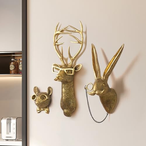 GUASDIE Animal Heads Wall Decor, Faux Deer Head Mount, Animal Sculptures Wall Decor, Resin Animal Head Wall Hanging Decoration for Living Room Bedroom Kitchen Gift,Deer - Image 5