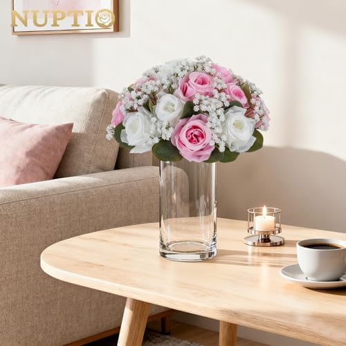NUPTIO Flower Balls for Table Centerpieces: White & Pink Artificial Flowers - Image 6