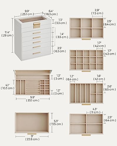 SONGMICS Jewelry Box Organizer, 6-Layer Storage with 5 Drawers, Glass Lid - Image 6