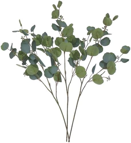 3 PCS 28" Artificial Eucalyptus Stems with Buds & Leaves, Green by FuleHouzz