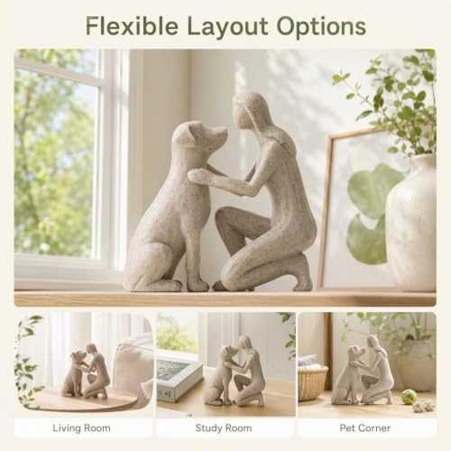 Adjustable Minimalist Dog and Human Resin Sculpture for Home Shelf Decor - Image 4