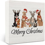 Merry Christmas Dog Wooden Box Sign Desk Decor, Dog Lover Mom Dad Gifts, Christmas Holiday Puppy Wood Block Sign for Home Office Desk Table Shelf Wall Decorations, 5x5 Inch by OVAcational