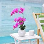 Artificial Large Real Touch Orchid Flowers with White Ceramic Vase, Fuchsia - Image 6