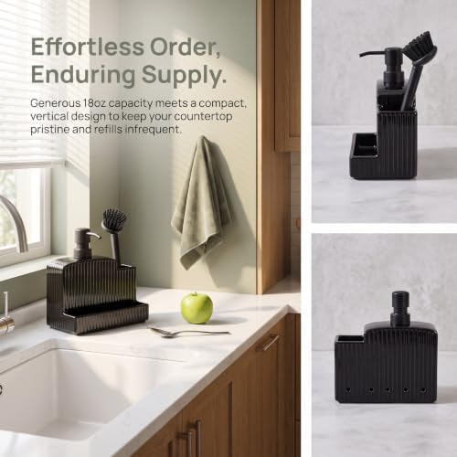 RQYIXI 3-in-1 Ceramic Square Soap Dispenser with Sponge Holder,Black,18 Oz - Image 3