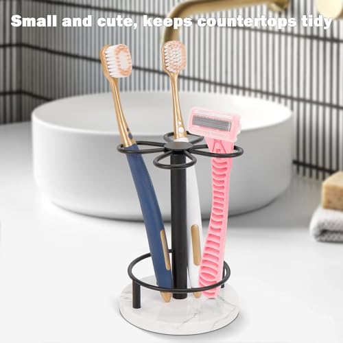 Toothbrush Holder Stand for Bathroom, Metal Toothbrush Organizer with Marble Base, Toothbrush Storage Collection for Family, Suitable for Home Hotel Countertop Vanity (Small, Matte Black) - Image 5