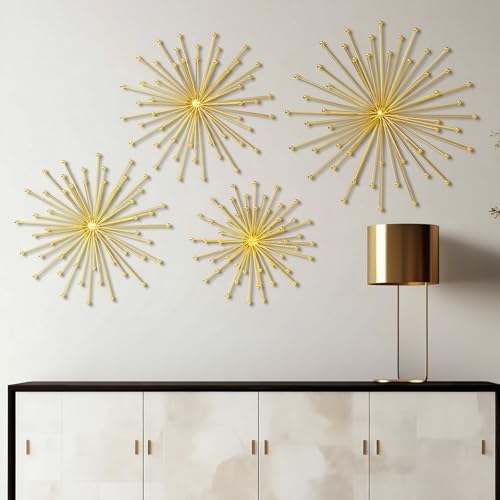 Shimeyao 4 Pcs Gold Starburst Wall Decor, Metal Spike with Orb Wall Art by Shimeyao