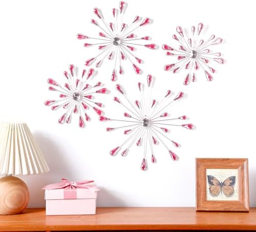Hicarer 4 Pcs Starburst Wall Decor, Bling Metal Wall Art, Pink - Image 6