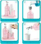 Glass Mouthwash Dispenser for Bathroom, 16 OZ Mouthwash Dispenser with Pour Spout and Wood Cup Holder and Tray, Mouth Wash Bottle Container, Farmhouse Kitchen Bathroom Decor and Accessories, Pink - Image 5
