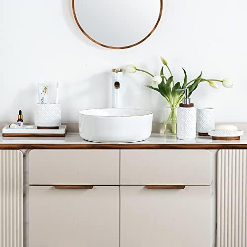 RQYIXI Ceramic Bathroom Accessories Set,Cream White,6 Piece,with Trash Can - Image 7