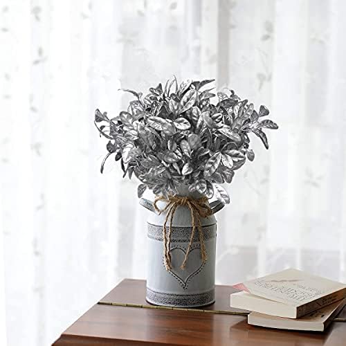 CATTREE Artificial Silver Leaves Christmas Plants 4 Pack, Plastic Leaf Bouquet Faux Gold Plant Fake Shrubs Simulation Bushes for Wedding Hall Table Centerpieces Floral Arrangement Filler DIY Décor - Image 3