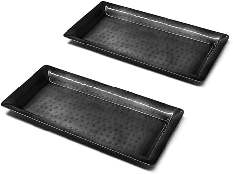 Monarch Abode Decorative Tray – 12-Inch Hand Hammered Dark Grey Metal Bathroom Tray Countertop, Vanity Trays Organizer, Perfume Plate for Dresser, Kitchen Countertop Large Fruit Platter, Pack of 2 by MonarchAbode