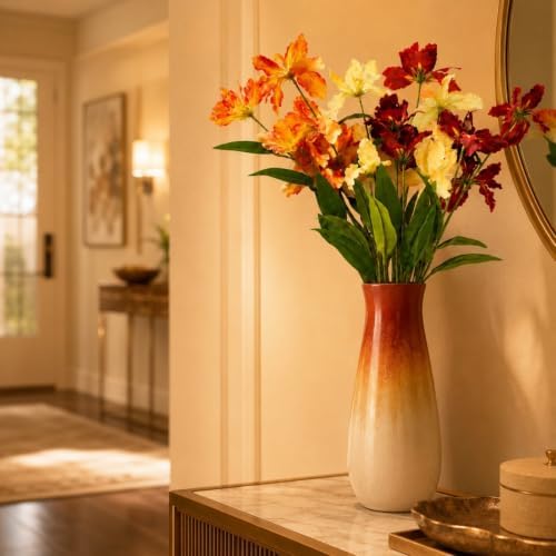 12 Pcs Artificial Iris Flowers, 31.5 Inch Real Touch Silk Iris Stems Fake Flowers for Home Table Centerpiece Wedding Bridal Bouquet Garden Party Decoration, Champagne Gold Orange Red - Image 4