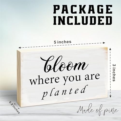 Rustic Wooden Block Sign - Bloom Where You Are Planted - 5"X3" Postive Pine Wood Plaque, Home & Garden Decor, Housewarming Gift For Friends, Desk & Tabletop, Shelf Accessories - A13 - Image 2