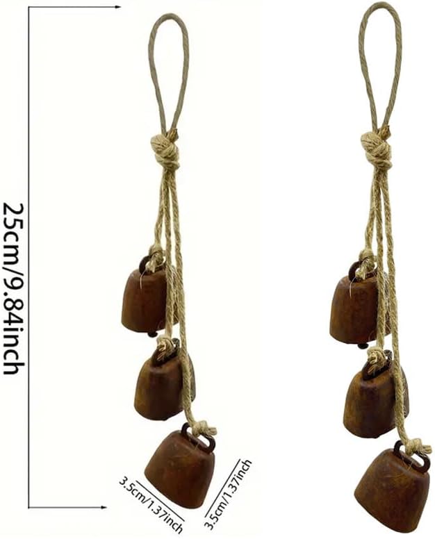 2pc Rustic Charm Bell - Handmade Hemp Rope Wind Chimes Hanging Decoration, Distressed Finish Cow Bell with Jute Hanging Rope, Perfect for Front Door, Outdoor, Window, and Home Decor - Image 3