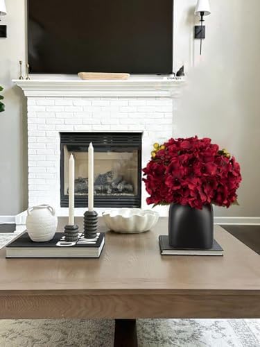 Briful Hydrangea Artificial Flowers in Ceramic Black Vase, Burgundy Silk Hydrangea Centerpieces for Tables, Realistic Dining Table Vase with Flowers for Farmhouse Home Decor Indoor - Image 6