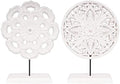 AXEARTE 2 Pack Wooden Carved Cutout Flower Medallion Sculpture, Rustic Distressed White MDF Statues Home Tabletop Decor, Decorative Ornaments for Living Room, Bedroom, Office Desktop, Cabinets by AXEARTE