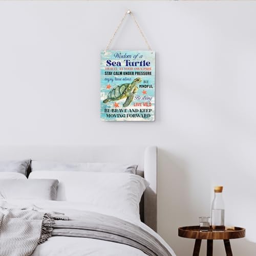 Sea Turtle Decor Inspirational Turtle Decor Plaque Signs Gifts for Turtle Lovers Gift Ideas for Friends Office Bedroom Living Room Home Beach House Nursery Wall Art Decor Wooden Hanging Sign 8x10 Inch - Image 3