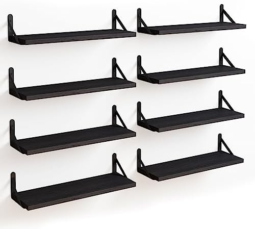Fixwal Width 4.75 Inches Floating Wall Shelves, Set of 8, Black by Fixwal