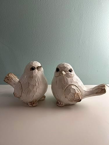 KiaoTime Farmhouse Bird Decor Resin Bird Figurines - Set of 2, Vintage & Modern Bird Decor Statue for Home Decor Accents, Cottage Bird Ornaments Decoration New White Carved Rustic Bird Figurine - Image 3