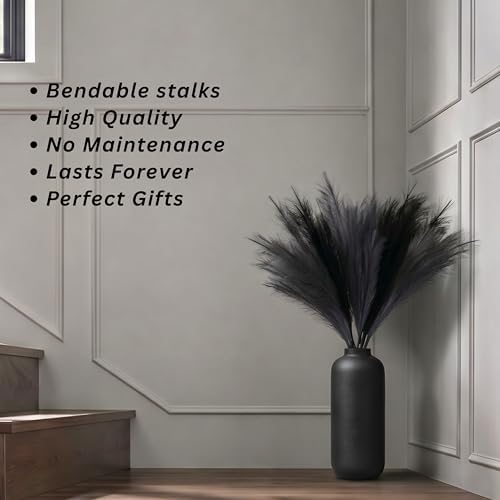 Faux Pampas Grass Decor, 9 PCS 37''/3.1FT Tall Fluffy Black Gray Fake Pompas Floral, Large Artificial Pompous Grass Branches for Floor Vase Fillers, Boho Farmhouse Room Wedding Decor - Image 5