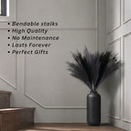 Faux Pampas Grass Decor, 9 PCS 37''/3.1FT Tall Fluffy Black Gray Fake Pompas Floral, Large Artificial Pompous Grass Branches for Floor Vase Fillers, Boho Farmhouse Room Wedding Decor - Image 5