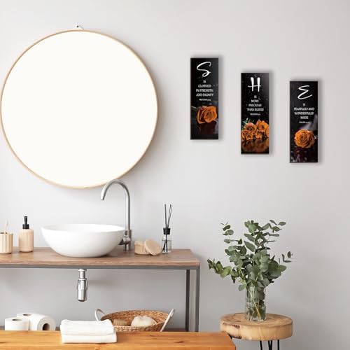 DONFENTHY 3 Pcs Orange Bedroom Decor Orange Rose Wooden Bathroom Wall Decor Inspirational Farmhouse Office Signs With SHE Bible Words Decor For Women Bedroom Home (12x4Inch) - Image 7