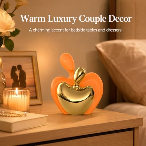 XMGZQ Mini Hugging Couple Statue Ceramic Lover Figurine Home Decor is a Romantic Gift for Her on Wedding Anniversary and Valentines, TV Stand Decoration Knick Knacks for Shelves (Orange) - Image 3