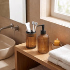 2 Pcs Amber Brown Bathroom Accessories Set, Glass Bathroom Set, Soap Dispenser, Toothbrush Holder Set, Crystal Modern Bathroom Decor, Housewarming Gift Set - Image 5