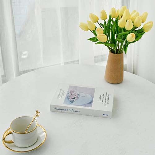 ONLY ART Artificial Light Yellow Tulips 20 Pcs – 13.5 Inch PU Faux Flowers with Bendable Stems for Home Décor, Wedding Centerpieces, DIY Floral Arrangements, New Year and Valentine's Day - Image 4