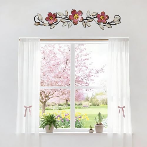 Wesiti Metal Flower Wall Art Decor Vintage Wrought Scroll, Pink - Image 6