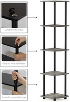 Furinno TURN-N-TUBE Corner Shelf Set of 2, 5-Tier Corner Bookshelf, Open Storage Shelves, for Organization and Storage, Living Room, Home Office, Garage, French Oak - Image 5