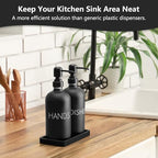 Black Dish and Hand Soap Dispenser Set - Glass Kitchen Soap Dispenser with Tray and Stainless Steel Pump - for Black Kitchen Decor and Accessories - Image 4