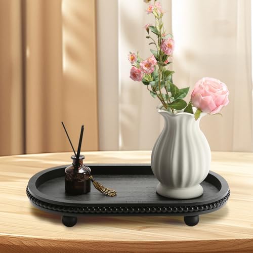 Wooden Decorative Tray for Coffee Table, Black Beaded Oval Tray Home Decor - Image 7