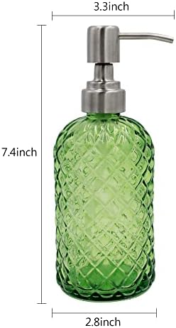 16oz Diamond Pattern Glass Soap Dispenser with Rust Resistant Pump - Image 3