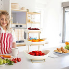 jessie 3 Tier Ceramic Fruit Bowls for Kitchen Counter with Metal Rack, Fruit Basket with Stand, Porcelain Bowls for Fruit Vegetable Bread Candy Snack Nuts Dessert Cake Tray (White 3 Layer) - Image 4