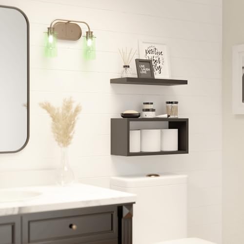 RICHER HOUSE Black Floating Shelves Bathroom, Small Wall Shelf Over Toilet - Image 5