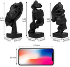 prosfalt 3 Pcs Thinker Statue, Silence is Gold Abstract Art Figurine, No Hear No See No Speak Modern Home Resin Sculptures Decorative Objects Decor for Home Office Bookshelf Desktop(Black) (A-41) - Image 5