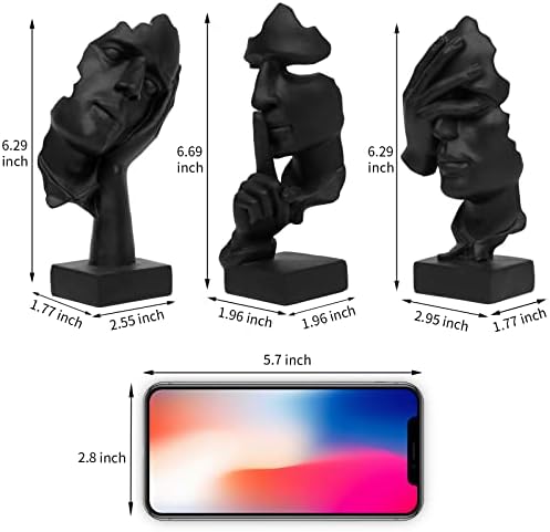 prosfalt 3 Pcs Thinker Statue, Silence is Gold Abstract Art Figurine, No Hear No See No Speak Modern Home Resin Sculptures Decorative Objects Decor for Home Office Bookshelf Desktop(Black) (A-41) - Image 5