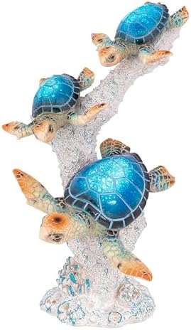 Sea Turtle Statue Triple Turtles Swimming on Coral Reef Base – Ocean-Inspired Polystone Figurine for Coastal, Beach & Nautical Home Decor – Tabletop Accent Sculpture (Blue, 9.5”) by CornerMerchant
