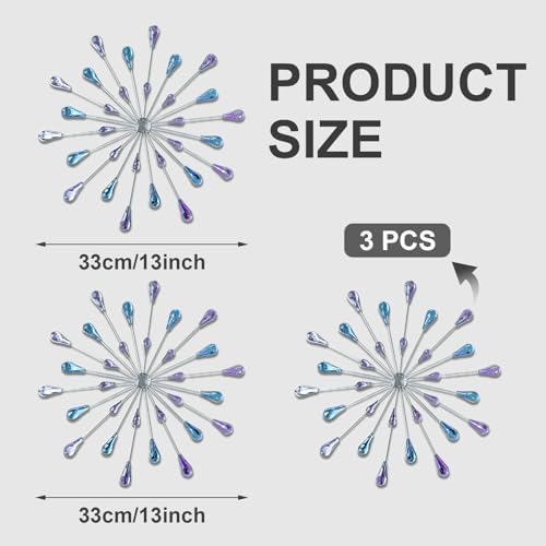 ZEXUIRU 3 Set Silver Starburst Wall Art for Home Decor Metal Bling Crystal Rhinestones Sunburst Wall Decor Sparkling Rhinestone Art Accent Silver - 13in - Image 3